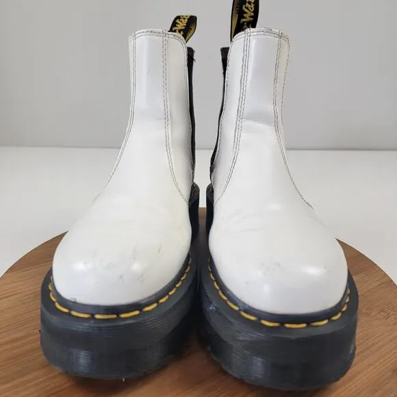 Dr Martens 2976 Quad Boots White Platform Leather Chelsea Docs Women's 8 Men's 7