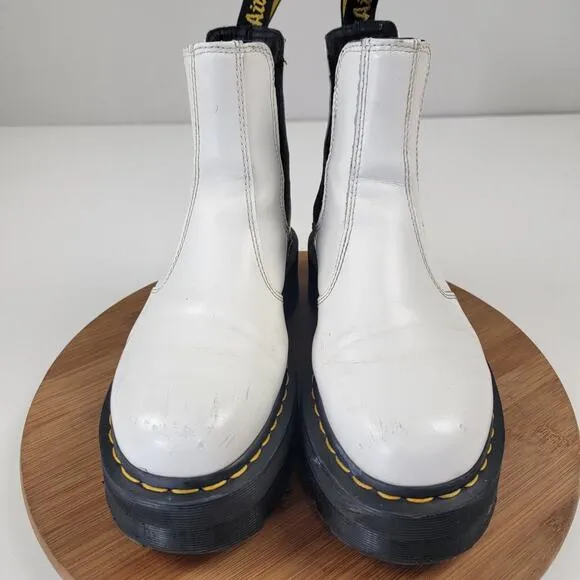 Dr Martens 2976 Quad Boots White Platform Leather Chelsea Docs Women's 8 Men's 7