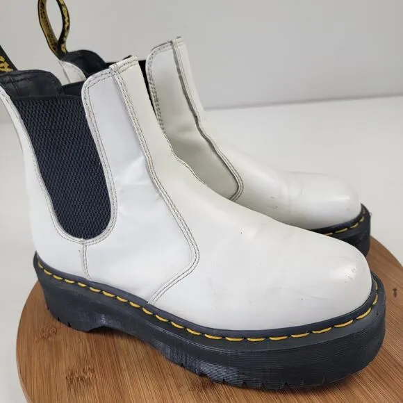 Dr Martens 2976 Quad Boots White Platform Leather Chelsea Docs Women's 8 Men's 7