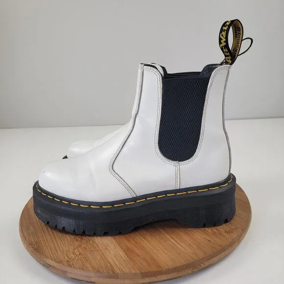 Dr Martens 2976 Quad Boots White Platform Leather Chelsea Docs Women's 8 Men's 7