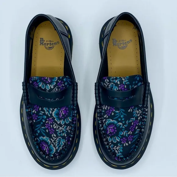 Dr. Martens Black Rich Purple Penton Floral Jacquard Penny Loafer Size 6