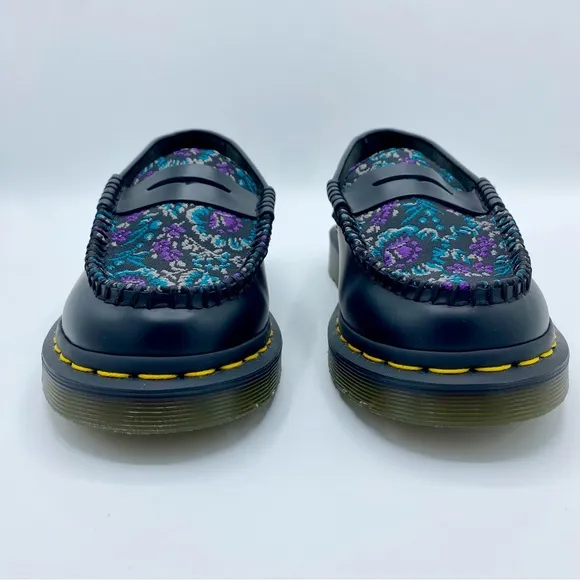 Dr. Martens Black Rich Purple Penton Floral Jacquard Penny Loafer Size 6