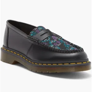 Dr. Martens Black Rich Purple Penton Floral Jacquard Penny Loafer Size 6