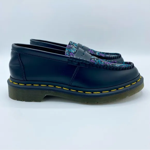 Dr. Martens Black Rich Purple Penton Floral Jacquard Penny Loafer Size 6