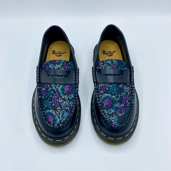Dr. Martens Black Rich Purple Penton Floral Jacquard Penny Loafer Size 6