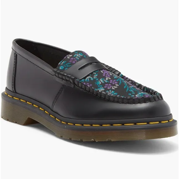 Dr. Martens Black Rich Purple Penton Floral Jacquard Penny Loafer Size 6