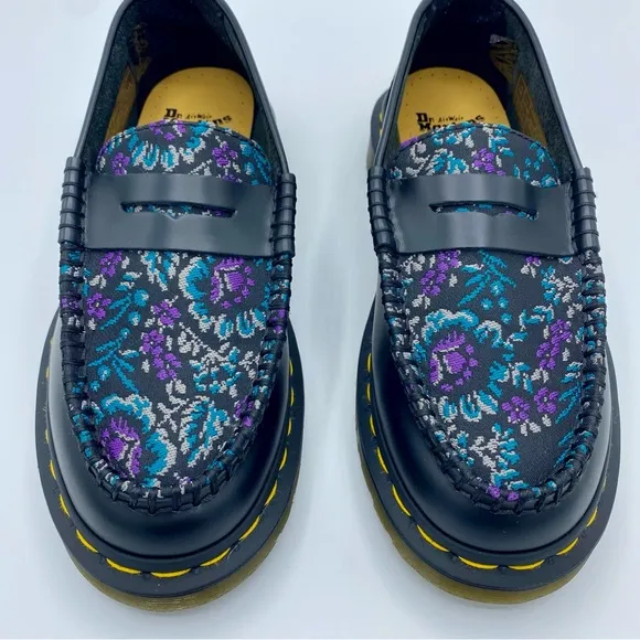 Dr. Martens Black Rich Purple Penton Floral Jacquard Penny Loafer Size 6