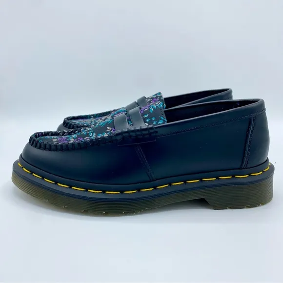 Dr. Martens Black Rich Purple Penton Floral Jacquard Penny Loafer Size 6