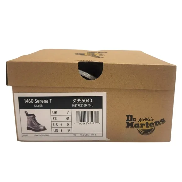 Dr Martens Combat Boots Metallic Silver Whimsigoth Punk Girls Kids Shoes Size 8