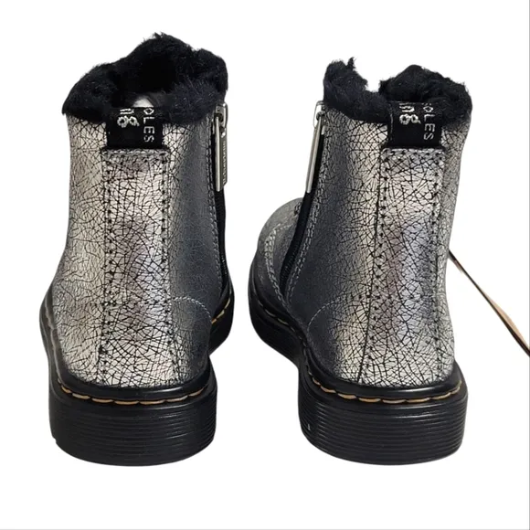 Dr Martens Combat Boots Metallic Silver Whimsigoth Punk Girls Kids Shoes Size 8