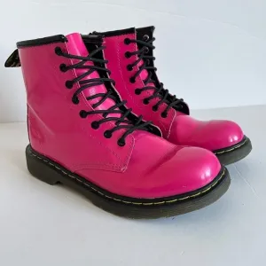 Dr. Martens Delaney Hot Pink Patent Leather Lace Up Boots kids girls Size 3