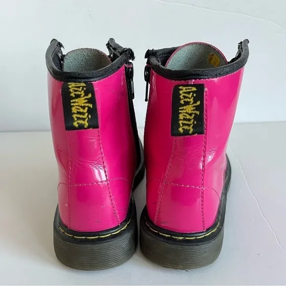 Dr. Martens Delaney Hot Pink Patent Leather Lace Up Boots kids girls Size 3
