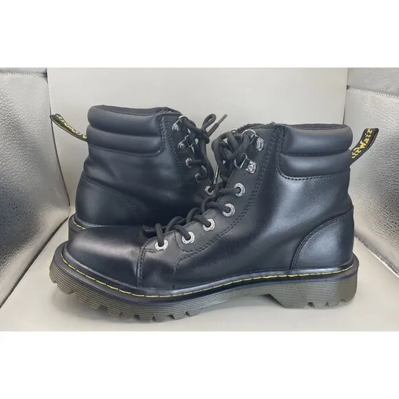 Dr Martens Faora Mid Top Boots Womens 9 Black Leather Lug Sole EUC
