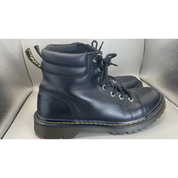 Dr Martens Faora Mid Top Boots Womens 9 Black Leather Lug Sole EUC