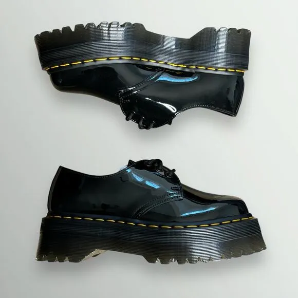 Dr. Martens Unisex 1461 Quad Leather Platform Oxford Shoes - Black Patent Lamper
