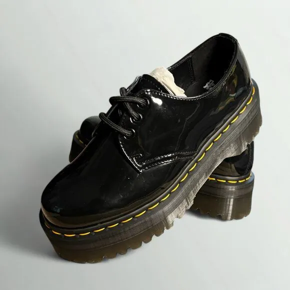 Dr. Martens Unisex 1461 Quad Leather Platform Oxford Shoes - Black Patent Lamper