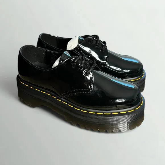 Dr. Martens Unisex 1461 Quad Leather Platform Oxford Shoes - Black Patent Lamper
