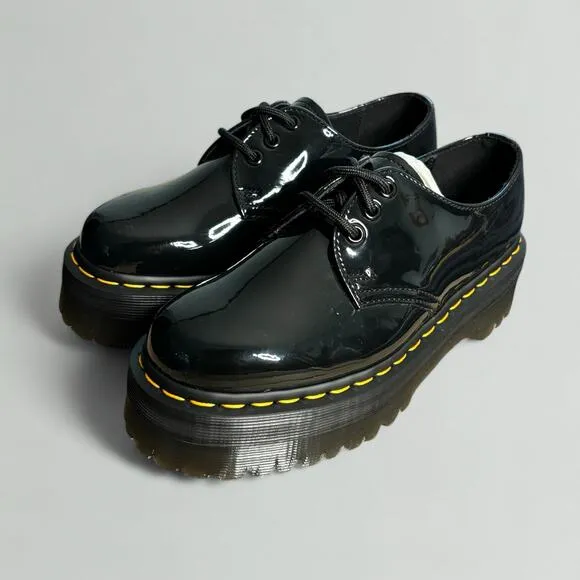 Dr. Martens Unisex 1461 Quad Leather Platform Oxford Shoes - Black Patent Lamper