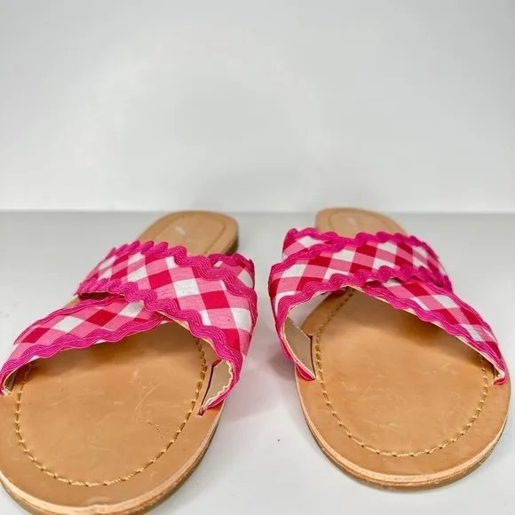 Draper James Womens Piper Sandals Shoes Slides Gingham Criss Cross Picnic Pink 8