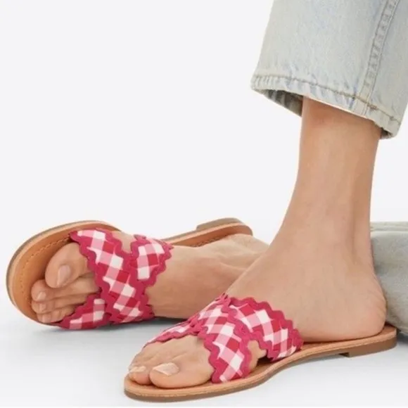 Draper James Womens Piper Sandals Shoes Slides Gingham Criss Cross Picnic Pink 8