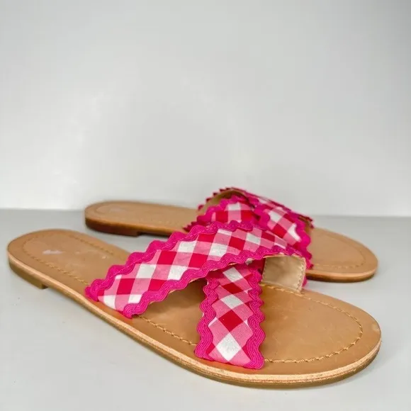 Draper James Womens Piper Sandals Shoes Slides Gingham Criss Cross Picnic Pink 8