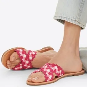Draper James Womens Piper Sandals Shoes Slides Gingham Criss Cross Picnic Pink 8