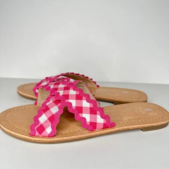 Draper James Womens Piper Sandals Shoes Slides Gingham Criss Cross Picnic Pink 8