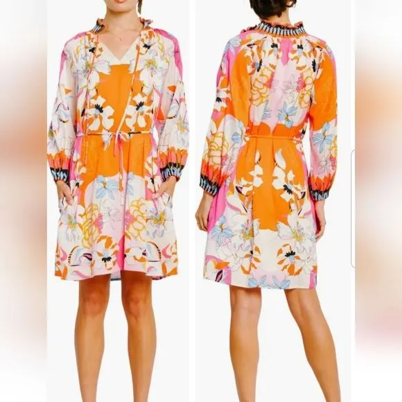Drea Floral Print Long Sleeve Mini Dress By Ciebon NWT SZ. Small No Belt
