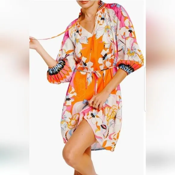 Drea Floral Print Long Sleeve Mini Dress By Ciebon NWT SZ. Small No Belt