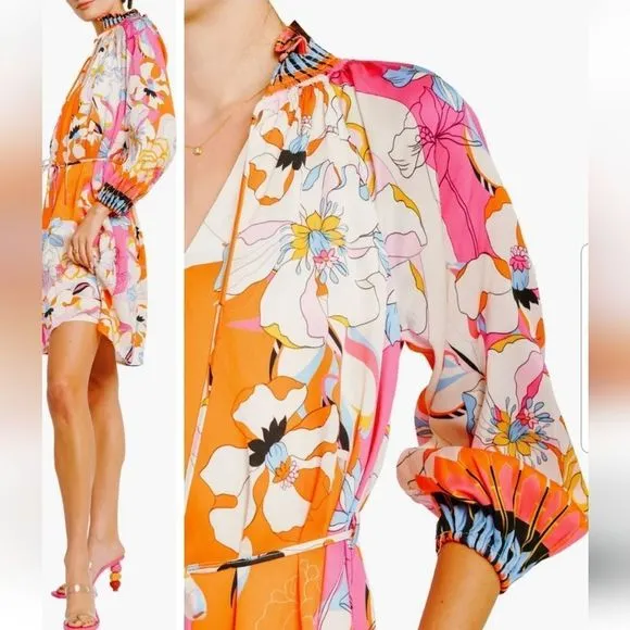 Drea Floral Print Long Sleeve Mini Dress By Ciebon NWT SZ. Small No Belt