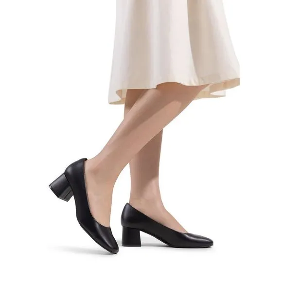 Dream Pairs Women's Low Chunky Heels Square Toe Pumps Comfortable Slip On Dress