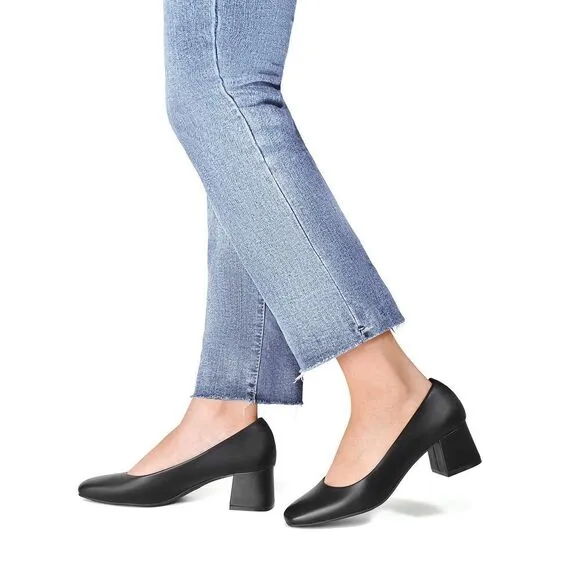 Dream Pairs Women's Low Chunky Heels Square Toe Pumps Comfortable Slip On Dress