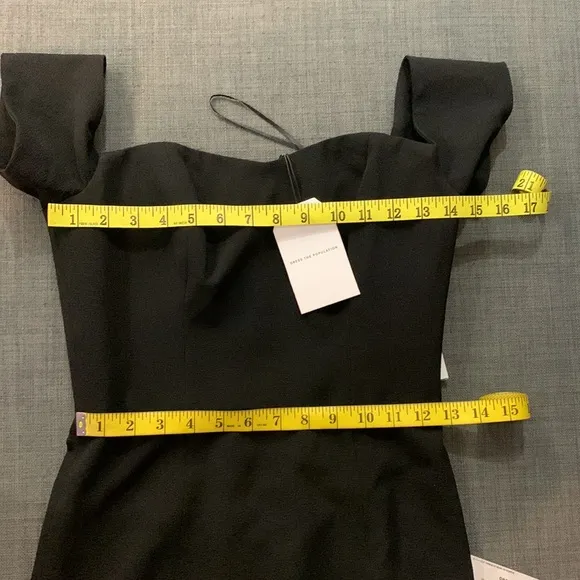 Dress the Population NWT Midi Dress Black Small Off Shoulder Slim Fit Sweetheart