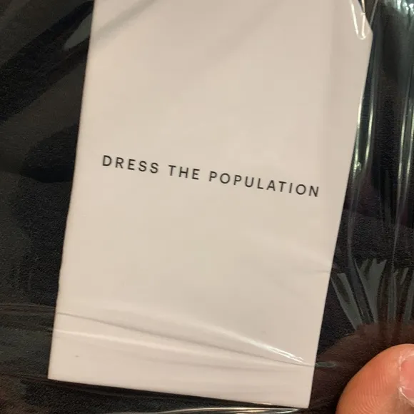 Dress the Population NWT Midi Dress Black Small Off Shoulder Slim Fit Sweetheart