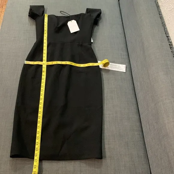Dress the Population NWT Midi Dress Black Small Off Shoulder Slim Fit Sweetheart