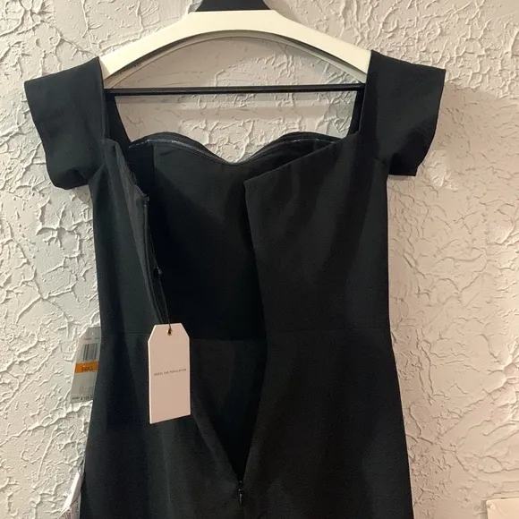 Dress the Population NWT Midi Dress Black Small Off Shoulder Slim Fit Sweetheart