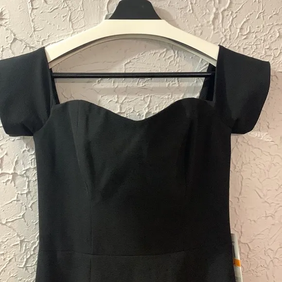 Dress the Population NWT Midi Dress Black Small Off Shoulder Slim Fit Sweetheart