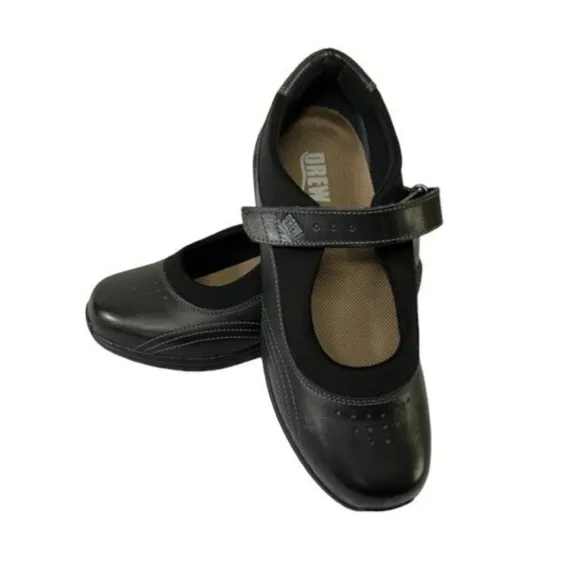 Drew Rose Black Leather Mary Jane Orthotic Shoes Size 8