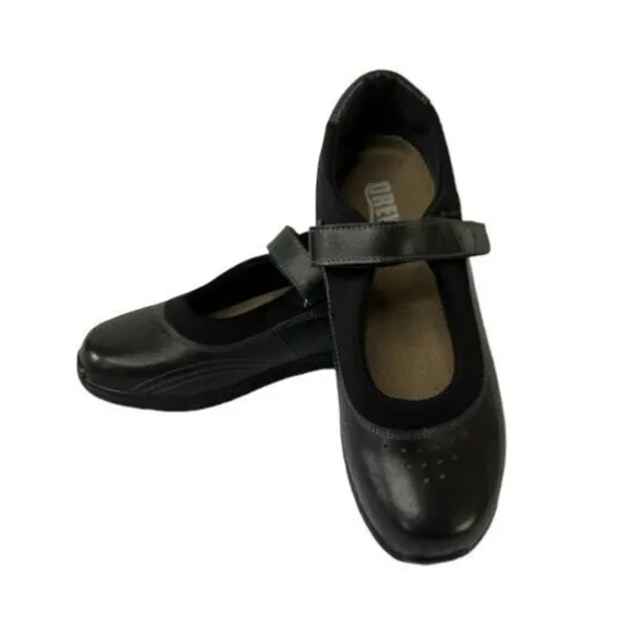 Drew Rose Black Leather Mary Jane Orthotic Shoes Size 8