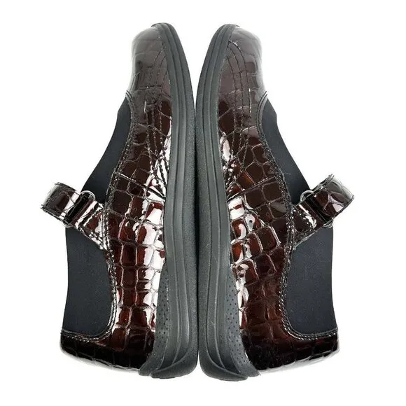 Drew Rose Mary Jane Shoes 7 Brown Patent Leather Croc Embossed Orthopedic NEW
