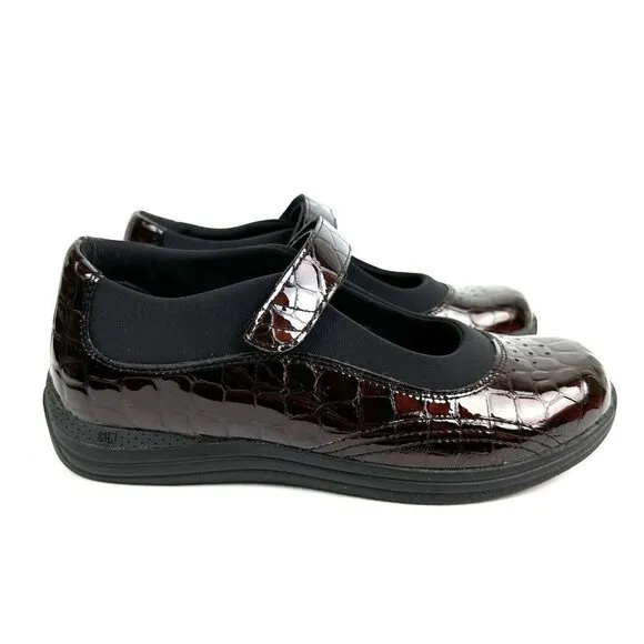 Drew Rose Mary Jane Shoes 7 Brown Patent Leather Croc Embossed Orthopedic NEW