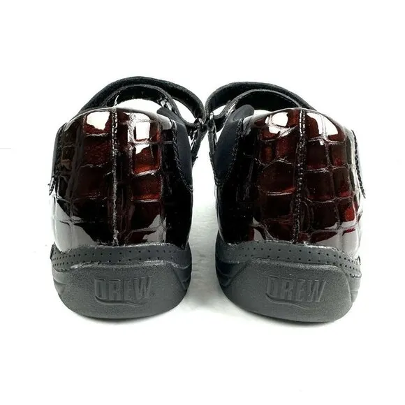 Drew Rose Mary Jane Shoes 7 Brown Patent Leather Croc Embossed Orthopedic NEW