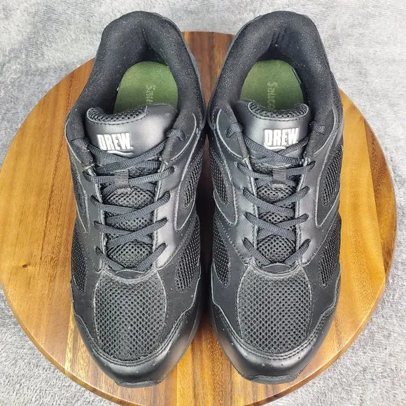 Drew Shoes Women 11.5 Extra Wide Black Leather Flare Orthopedic Walking Sneakers