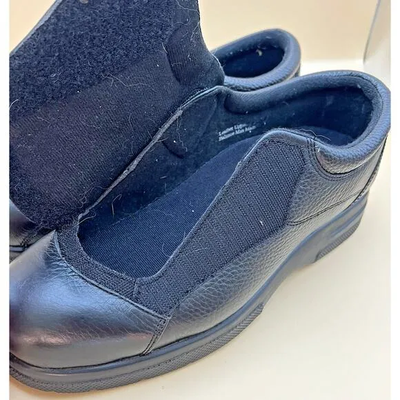 Drew Victor Orthopedic Black Leather Shoes Hook Loop Closure Flap | Mens 10.50US