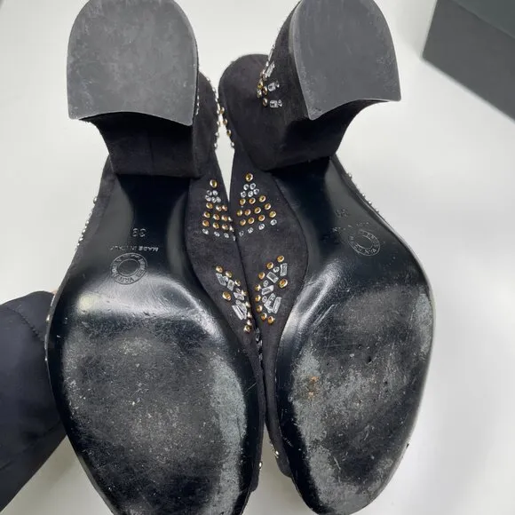 Dries Van Noten Women's Black/Gold Suede Embellished Stiletto Heel Mules Size 39