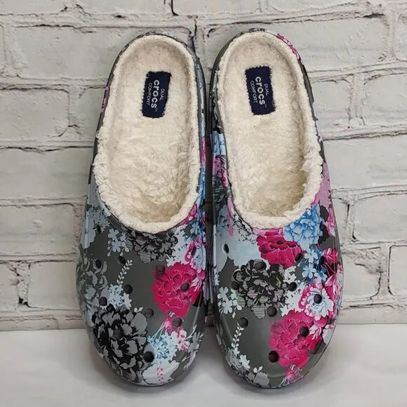 'DUAL CROCS' 'FREESAIL' 'DIGITAL BLOOMS' CLOG IVORY LINING GRAPHIC MULE SHOES