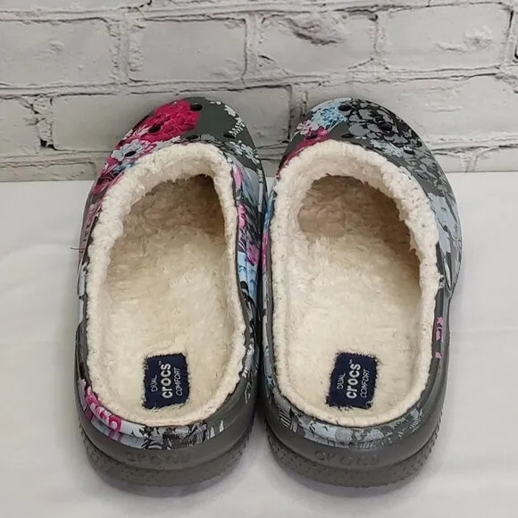 'DUAL CROCS' 'FREESAIL' 'DIGITAL BLOOMS' CLOG IVORY LINING GRAPHIC MULE SHOES
