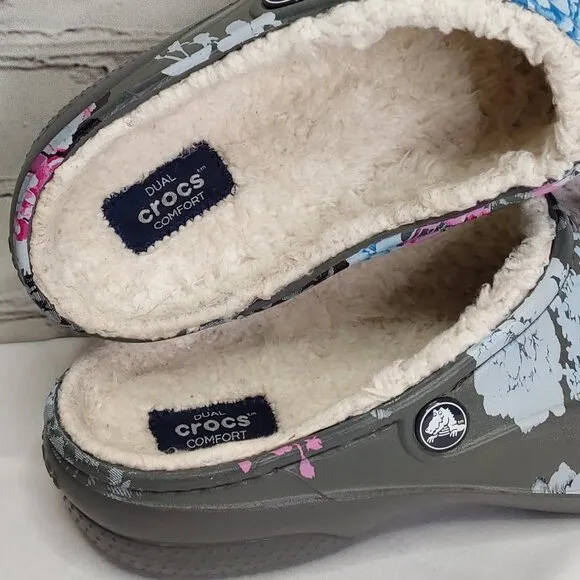 'DUAL CROCS' 'FREESAIL' 'DIGITAL BLOOMS' CLOG IVORY LINING GRAPHIC MULE SHOES