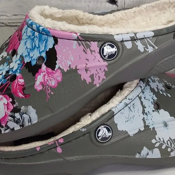 'DUAL CROCS' 'FREESAIL' 'DIGITAL BLOOMS' CLOG IVORY LINING GRAPHIC MULE SHOES