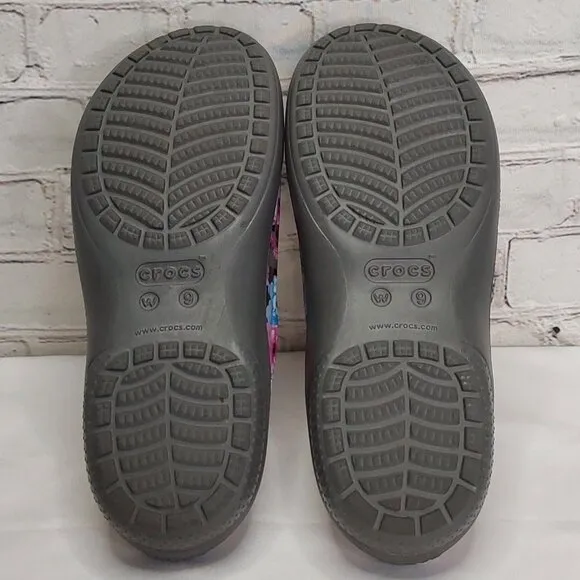 'DUAL CROCS' 'FREESAIL' 'DIGITAL BLOOMS' CLOG IVORY LINING GRAPHIC MULE SHOES